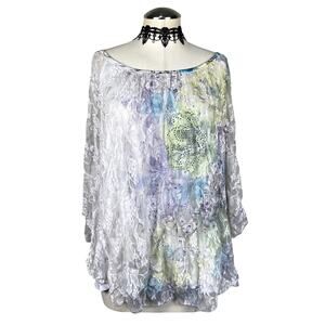 Vtg Y2K USA DressBarn Lace Rhinestone Floral Pastel Fairycore Butterfly Blouse